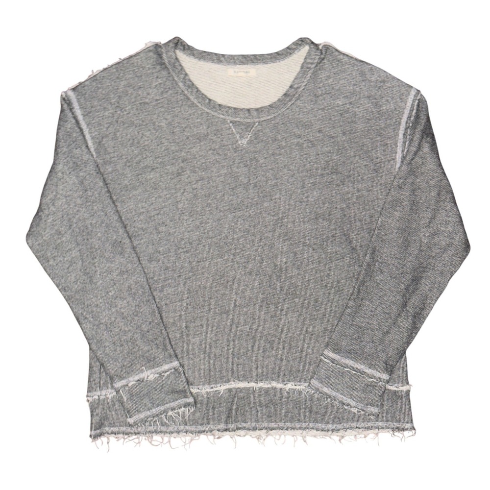 Nation LTD Gray Herringbone Raw Hem Distressed Pullover Sweatshirt Minimalist